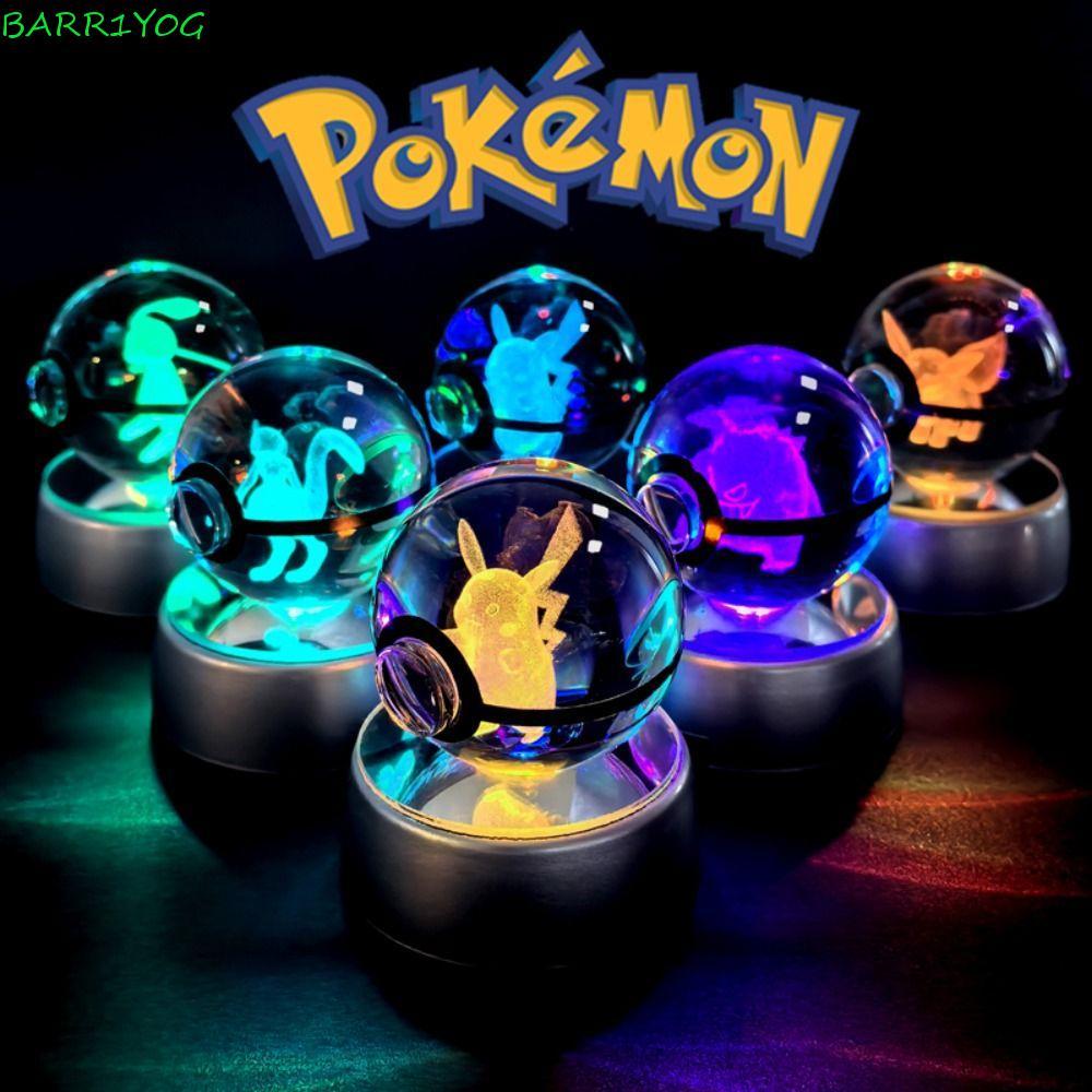 BARR1Y0G 3D Ball, Gengar Mew Night Light Pikachu Glass Ball, Charizard Squirtle Lamp Base Anime Figi