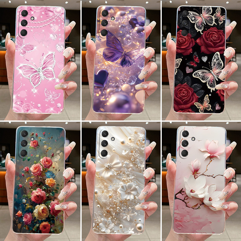 Dành Cho Samsung M55 5G M556B Ốp Lưng Trong Suốt Sang Trọng Thời Trang Bướm Hoa Mềm TPU Jelly Ốp lưn