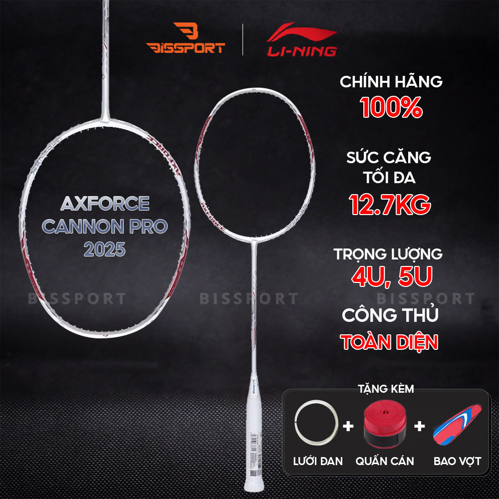Vợt Cầu Lông Lining Axforce Canon Pro 2025 Chính Hãng - Màu Trắng - Thiên Công - Toàn Diện - Bền Bỉ 