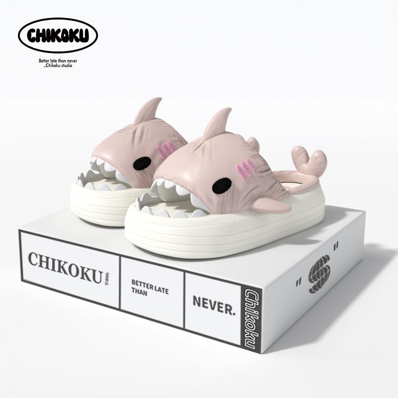 【JsS】CHIKOKU Cute Little Shark Four Season Home Slippers for Men and Women Couples Comfortable Thick