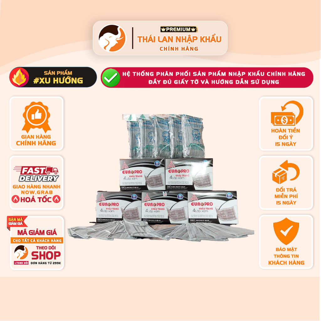 Khẩu Trang Euro 4 Lớp Kháng Khuẩn (50 Cái/Hộp)