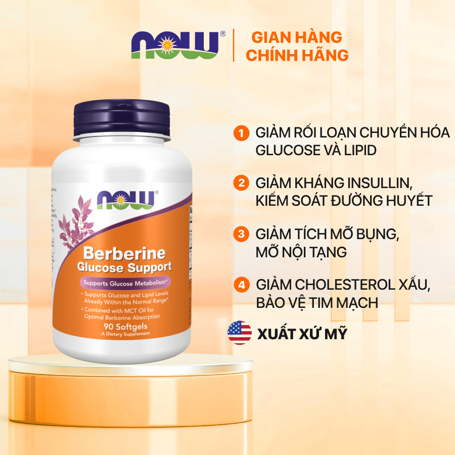 (đủ bill) Viên hỗ trợ rối loạn chuyển hóa Berberine Now (90 viên) kiểm soát đường huyết, cholesterol
