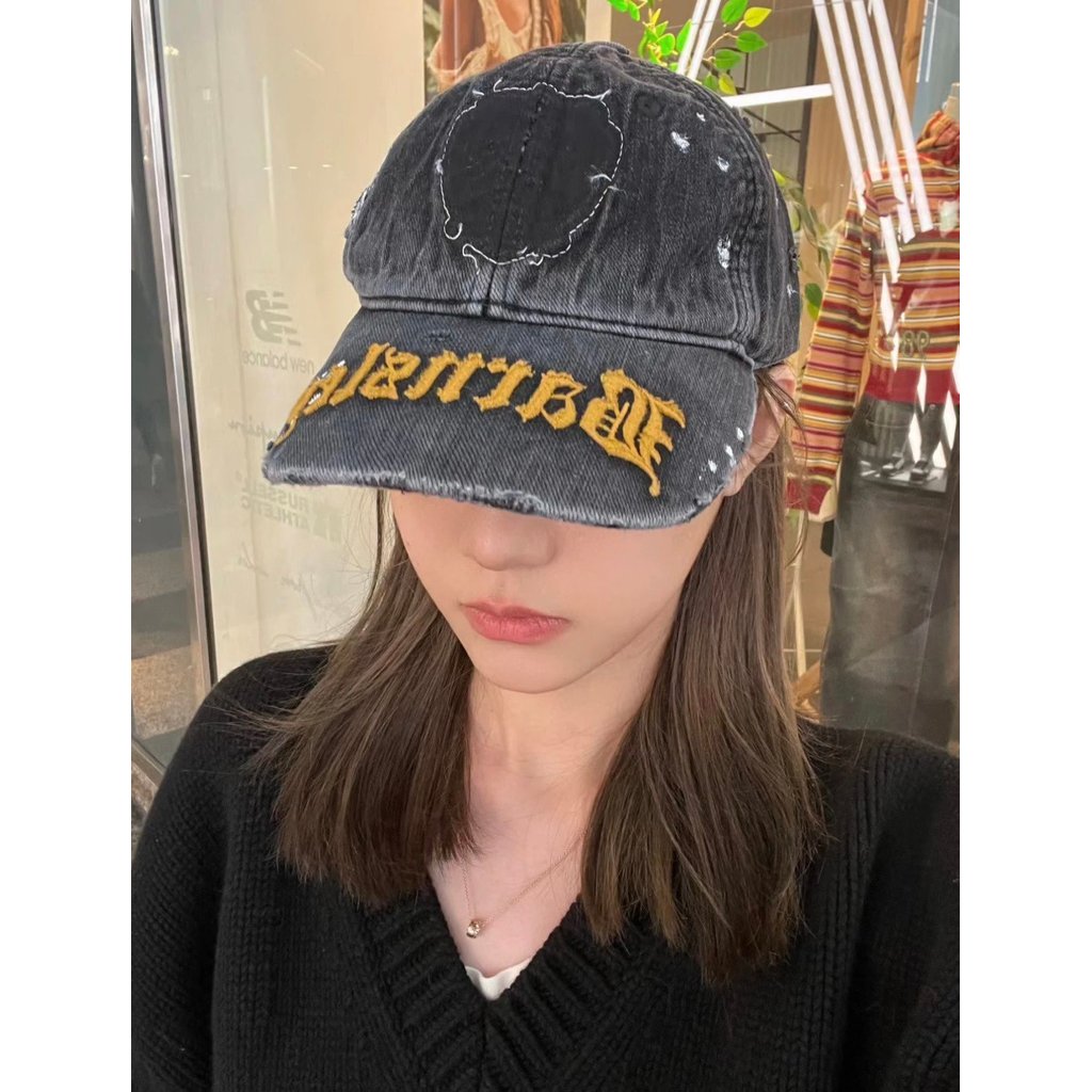 MR Splash-Ink Vintage Denim Cap MR phá hủy thiết kế, bắn mực và rửa nó để làm mũ bóng chày cao bồi c