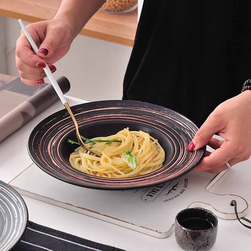 Tuyết Nhật Bản Pasta Đĩa Thực Phẩm Phương Tây Hộ Gia Đình Sáng Tạo Đĩa Canh Đĩa Sâu Salad Pasta Đĩa 