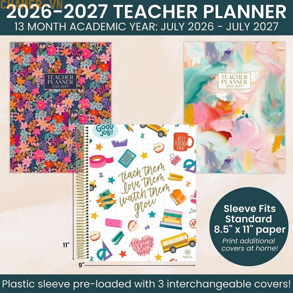【CHAMER】2026-2027 Teacher Planner July To July Academic Year Vertical Daily Layout【HomeLiving】
