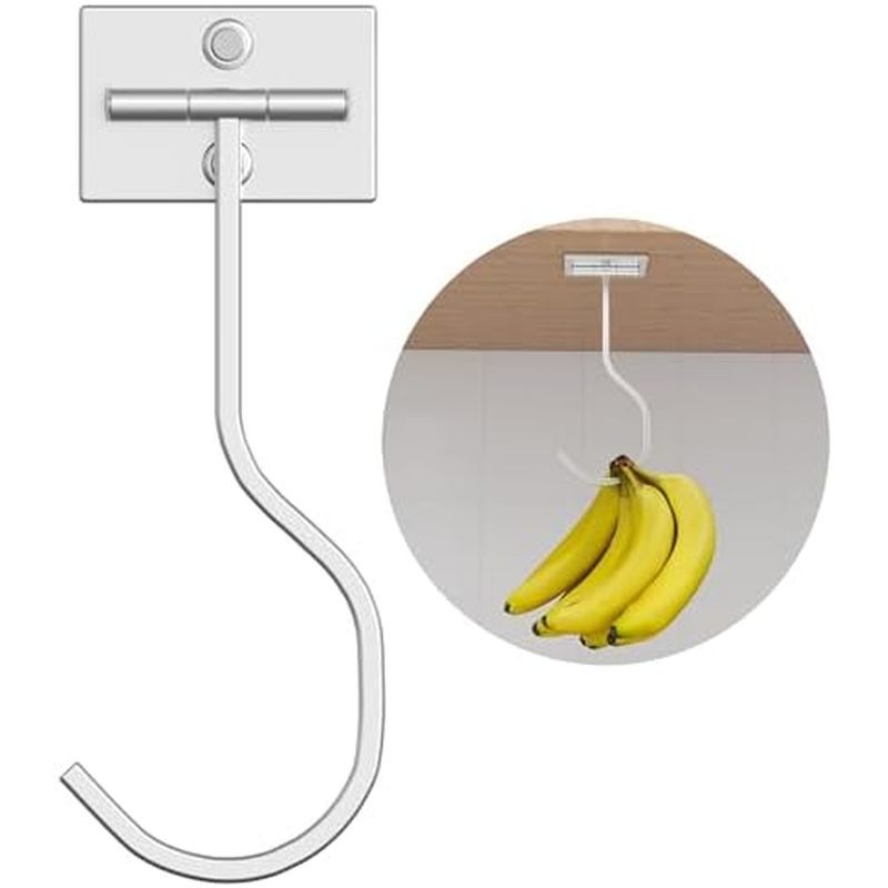 Dưới tủ Móc chuối có thể gập lại-Bana Dính Móc, Giá đỡ chuối bằng thép không gỉ hạng nặng (13lbs), G