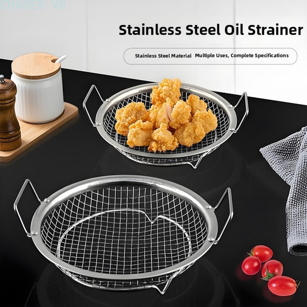 【CHAMER】Stainless Steel Colander Filter Mesh Oil Filter Pan Frying Strainer with Handle【HomeLiving】