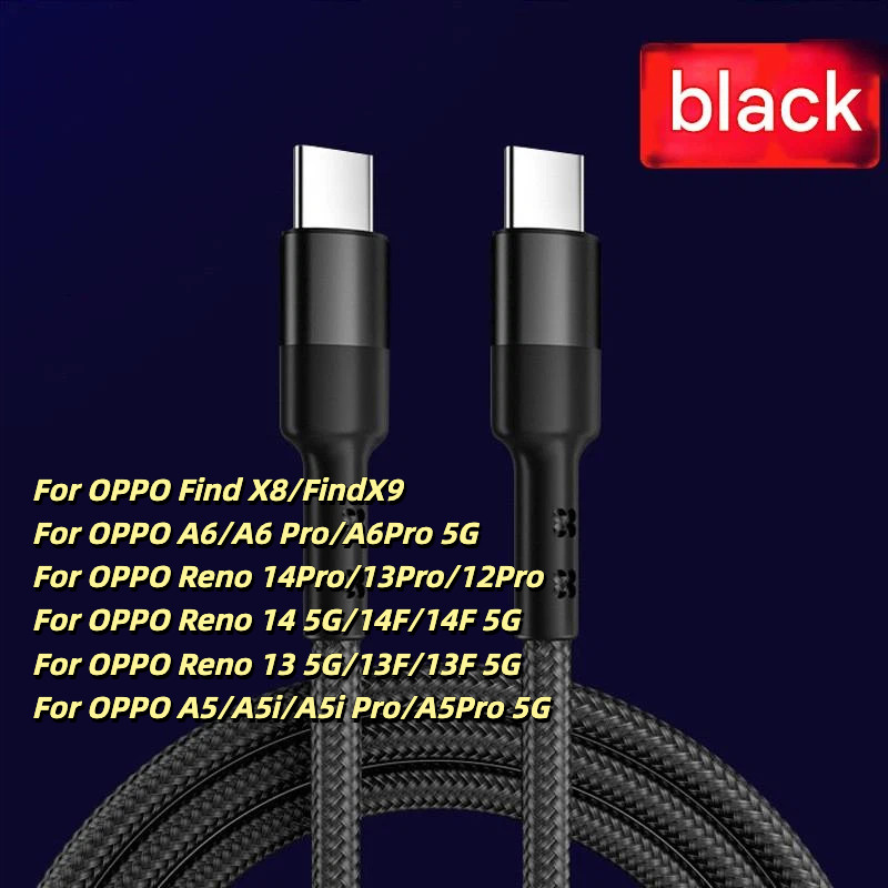 Cáp dữ liệu Type-c hai đầu 60W cho OPPO Reno 14Pro 13Pro 12Pro 14 5G 14F 14F 5G 13 5G 13F 13F 5G Fin