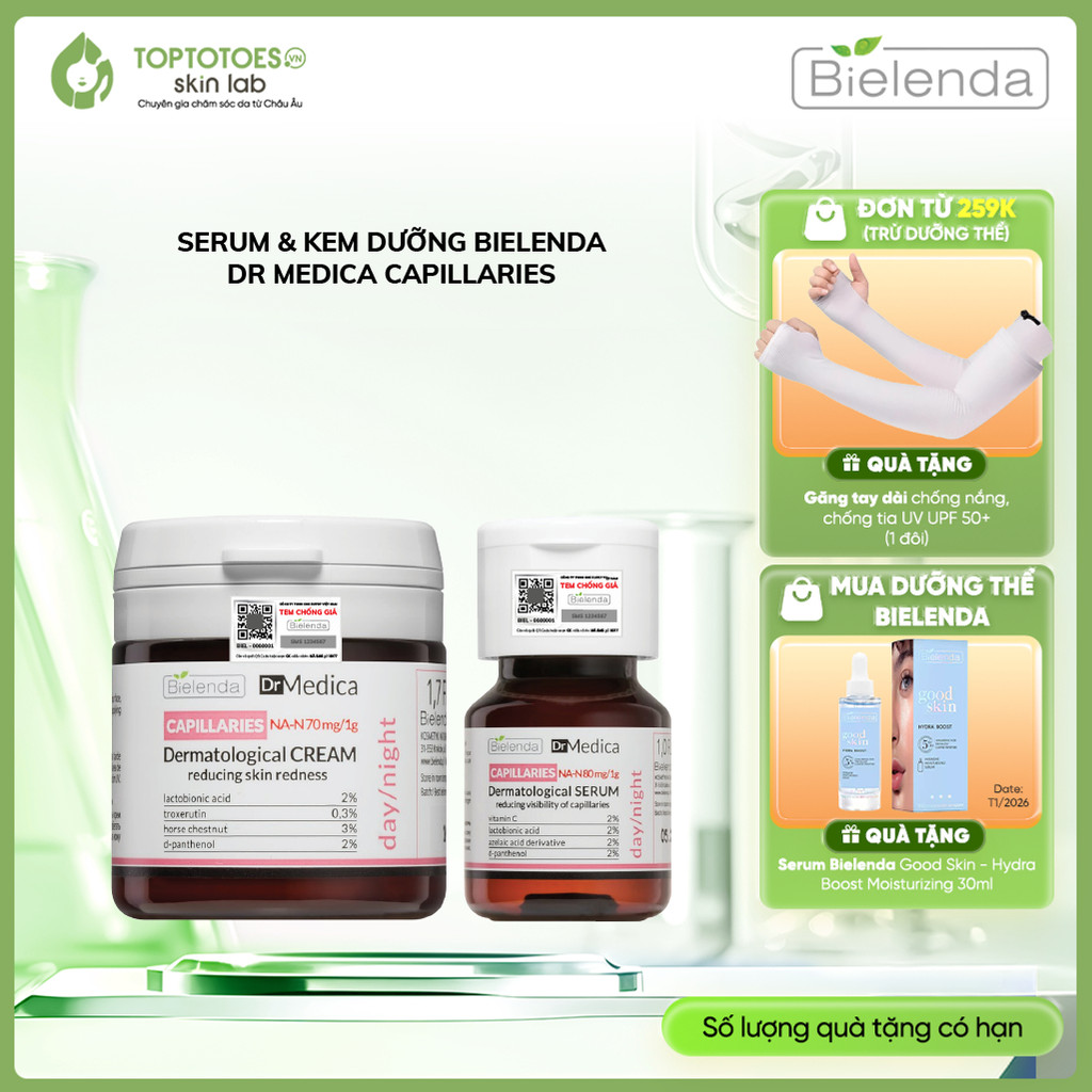   HÀNG NHẬP KHẨU  Serum & Kem dưỡng Bielenda Dr Medica Capillaries giảm đỏ giãn mao mạch 
