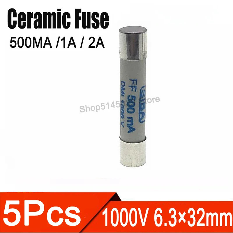 5 Cái / lốc 6.3 * 32mm Cầu chì gốm thổi nhanh 1000V 500MA 1A 2A 6.3 × 32mm Cầu chì gốm Cầu chì nhiệt