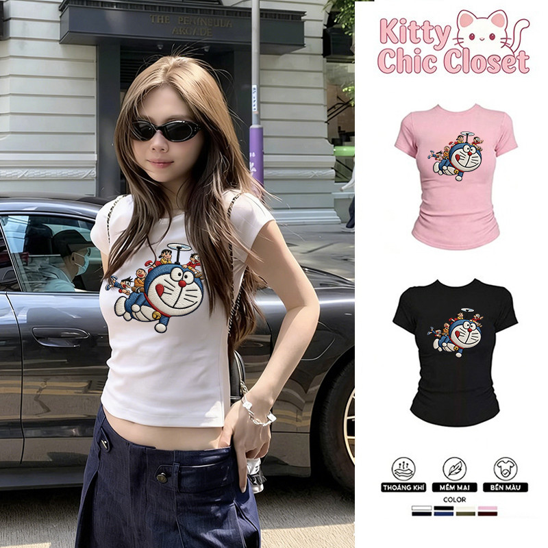 COD✅(Hồ Chí Minh)🚚Áo thun croptop nữ Áo Doraemon áo xinh , chất liệu co giãn, ôm dáng đẹp ecochic ch