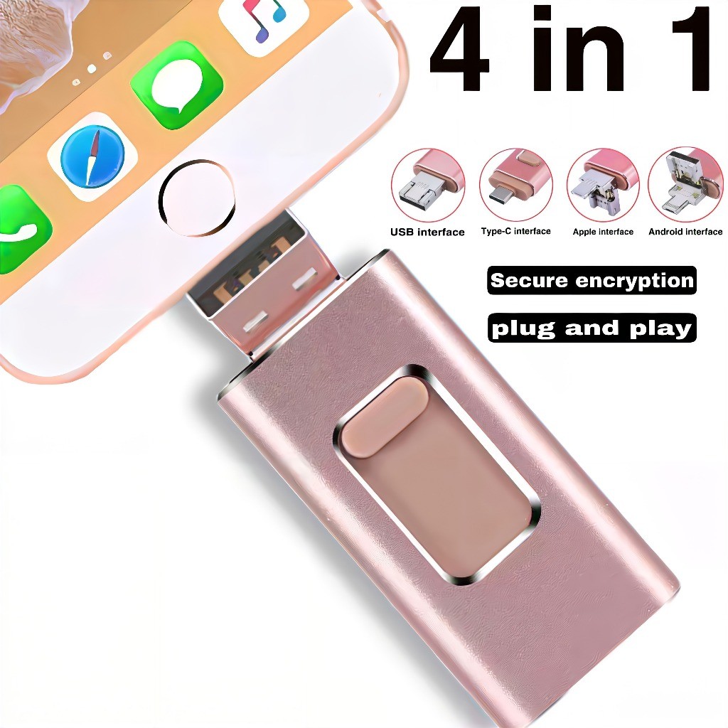 Ổ đĩa flash USB Pendrive 4 trong 1 1TB cho iphone 15,16 pro max, Ổ đĩa flash ngoài điện thoại tốc độ