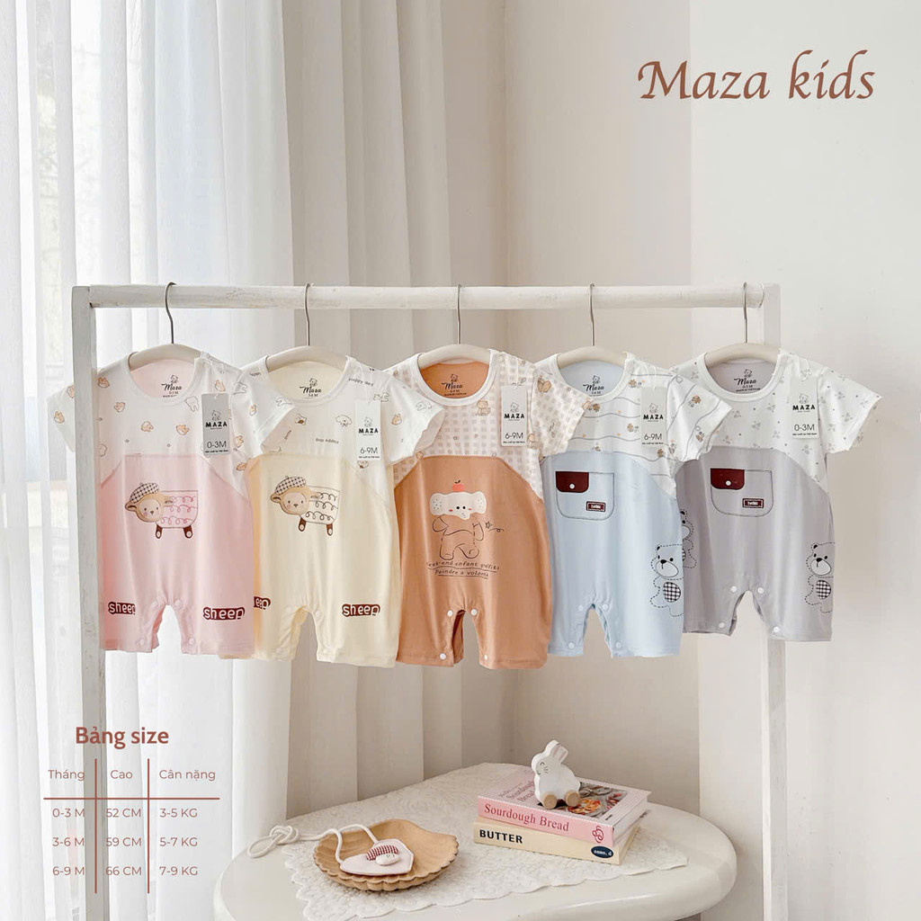 BD24. Body đùi bé trai bé gái sơ sinh Mazakids cúc cài vai chất petit mềm mịn thoáng mát co dãn 4 ch