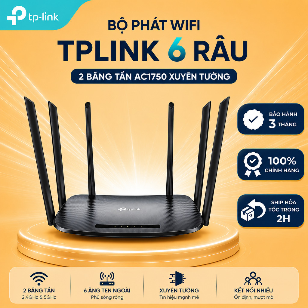 Bộ Phát WiFi TpLink 5 6 Râu  2 râu Xuyên Tường  - TPLINK WDR 7300 / 7400 / 7620  842N Băng Tần Kép  AC1750 chuẩn N 300M