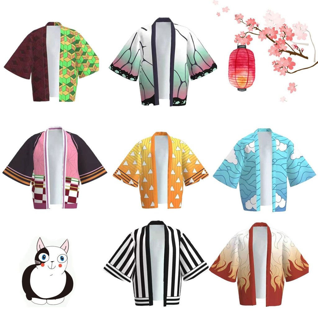 Đồ lưu niệm anime Demon Slayer: Áo khoác Haori kimono, trang phục Tanjiro Kamado, áo choàng tắm, áo 