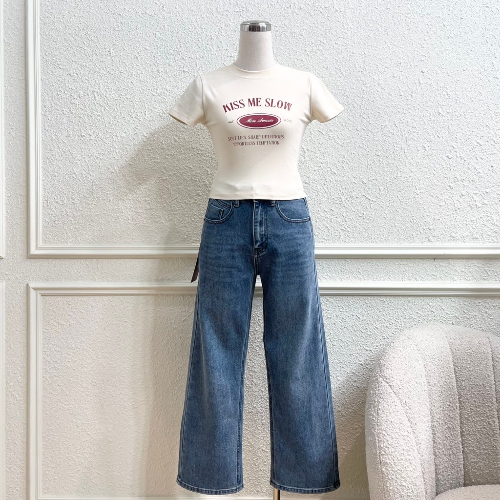 RUBIES Eric Jeans - Quần Dài Nữ Vải Jean Mềm Ống Suông Đứng Dáng Ngố | BigBuy360 - bigbuy360.vn