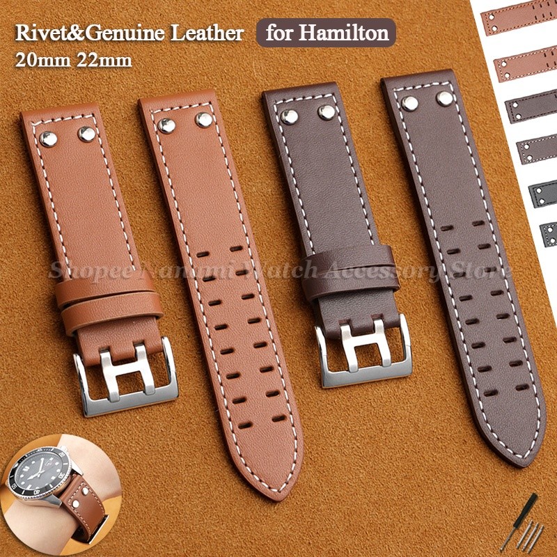 20mm 22mm Đinh Tán Da Thật Chính Hãng Đồng Hồ Da Bò Vòng Tay Kinh Doanh Cho Hamilton Cho Kaki Hàng K