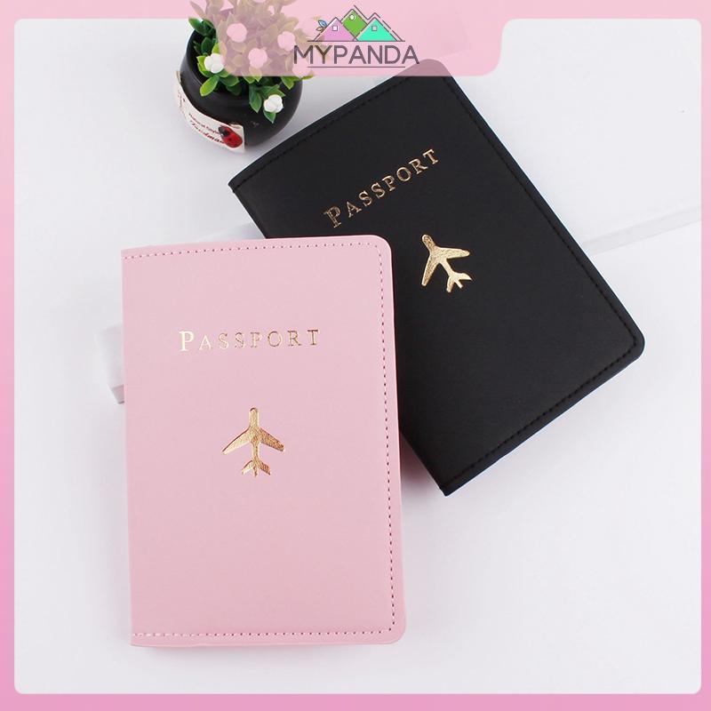 MYPANDA Lover Couple Passport Cover Hot Stamping Plane Travel Passport Cover Holder.
