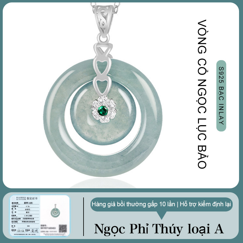 Vòng cổ Jadeite Myanmar hạng A tự nhiên, Khóa Ping An, Mặt dây chuyền may mắn (kèm chứng chỉ)