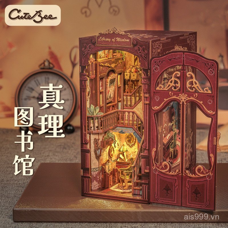 LU3U [Cash commodity and quick delivery]CuteBee Truth Library Wooden Assembly Bookend Miniature diy 