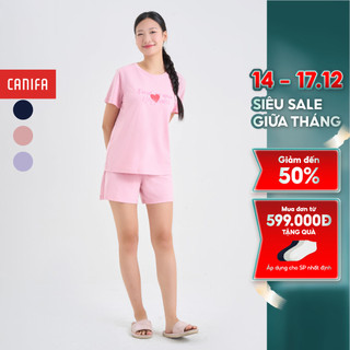  Bộ mặc nhà nữ CANIFA áo thun cộc tay quần short có hình in 6LS25S002 