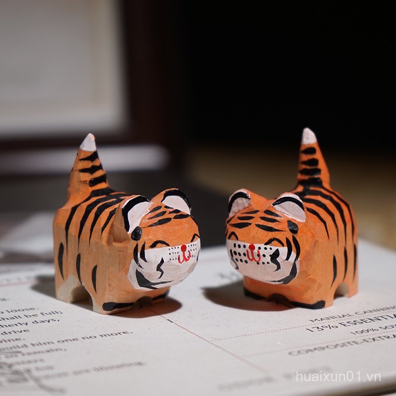 < Happy Small Brain Axe} Gỗ Handmade Khắc Đuôi Hổ Đồ Trang Trí Nhỏ Dễ Thương Chữa Bệnh Động Vật Để B