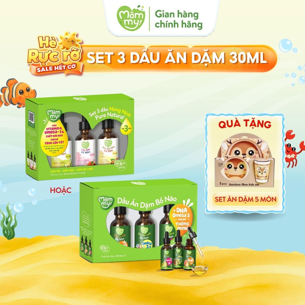 Dầu ăn dặm cho bé Mămmy Cá hồi Hạt lanh Olive Óc chó Gấc đỏ Bơ bổ sung DHA Omega 3,6,9 cho bé 6 thán