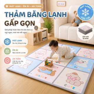 Thảm Băng Lạnh Tập Bò Cho Bé Gấp Gọn Chống Trượt, Thảm Đệm Dày Dặn 2cm Bằng Hạt Đậu Lạnh Cao Cấp
