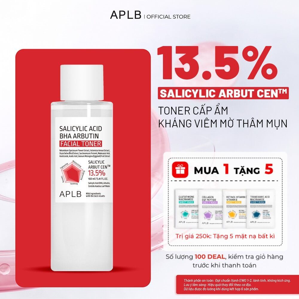 Toner BHA Arbutin Giảm Mụn Trắng Da APLB Salicylic Acid BHA Arbutin Facial Toner, Nước Hoa Hồng Cho 