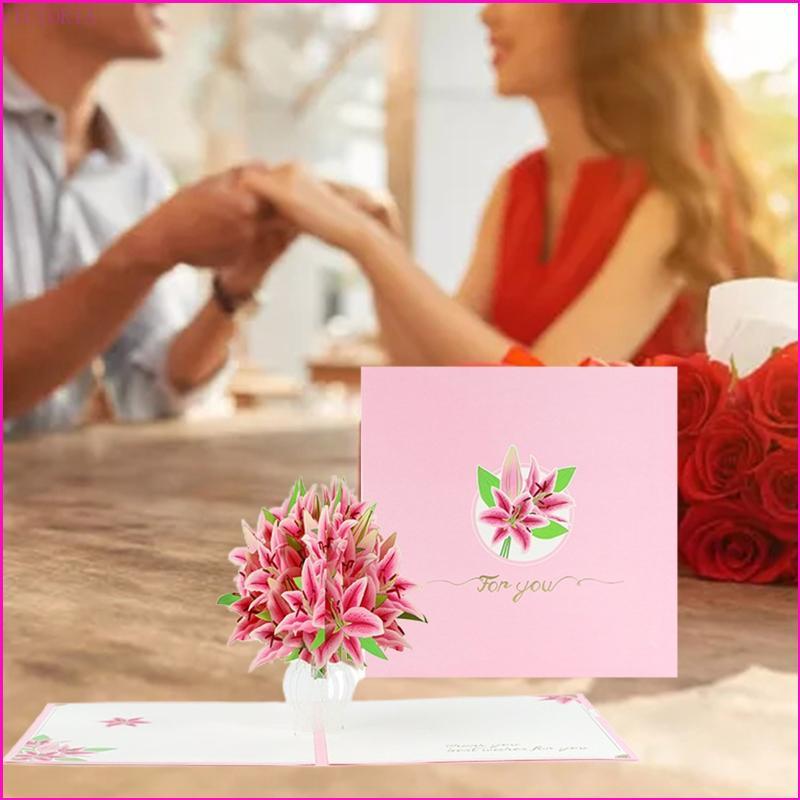 VIC Rose Lily Flower 3D cho Pop Up Rose Lily Flower Thiệp chúc mừng ngày lễ tình nhân Thiệp có phong