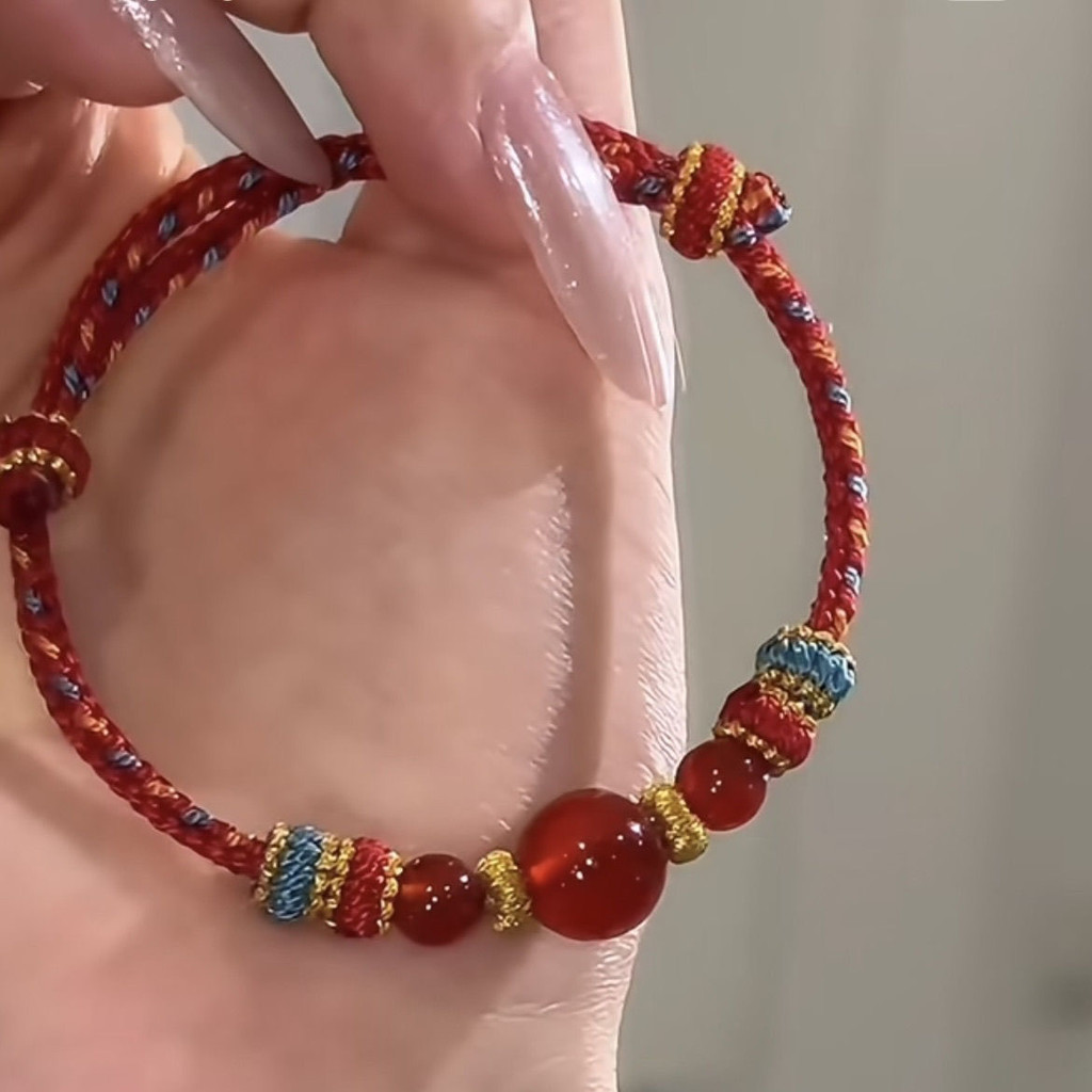 Popular~Chinese red agate hand-woven rope jade bracelet, red rope gift for couples and best friends,