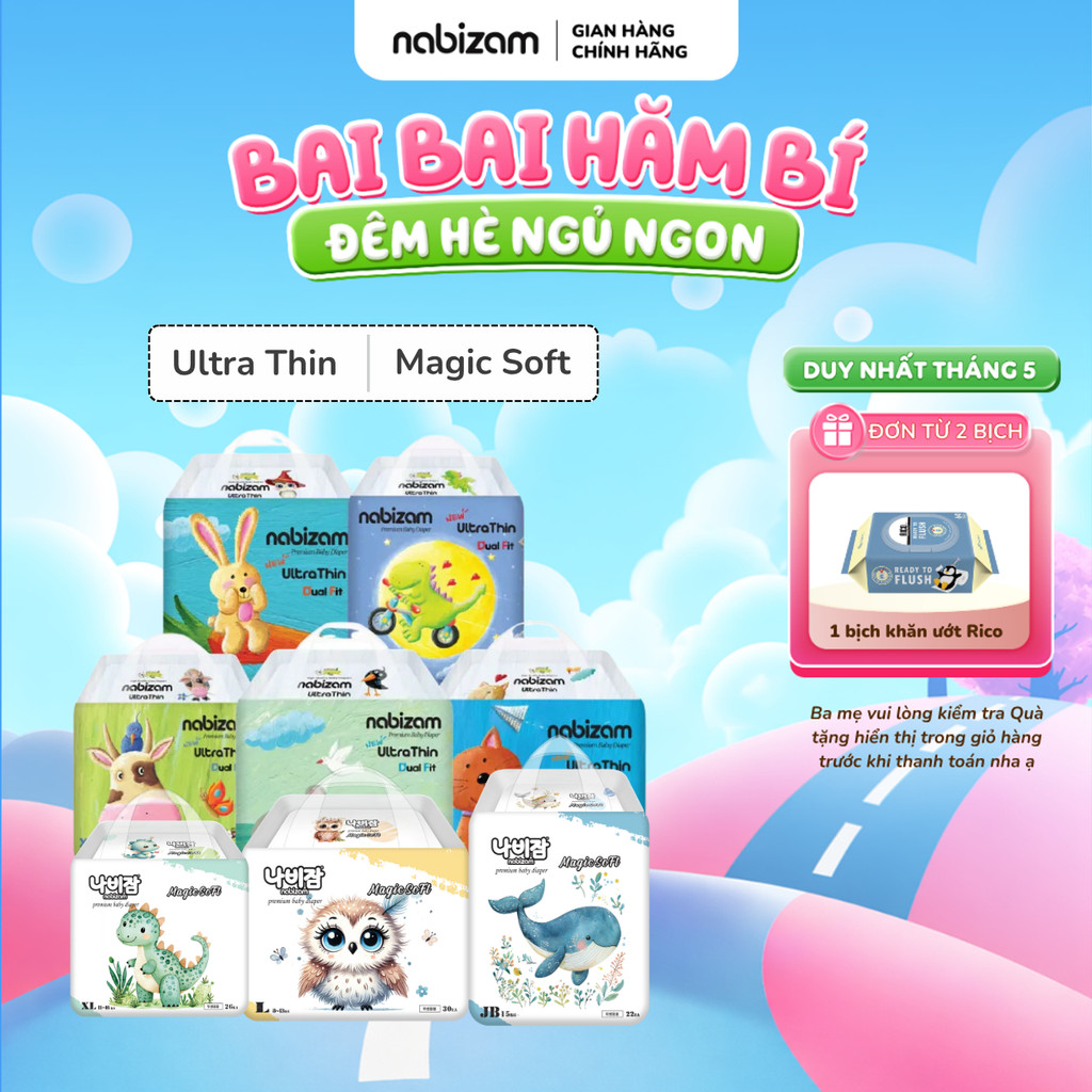Combo Tã/Bỉm Dán/Quần NABIZAM Êm Mỏng Vượt Trội Chống Tràn Tối Đa Cho Bé Từ 3kg Đến 25kg 20-50 Miếng