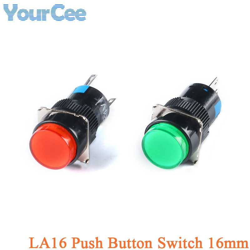 LA16 AL6-A-M AB6 / AB6Y-A-M Nút Nhấn Công Tắc Tròn 16mm Tự Khóa Đặt Lại Đèn LED Đỏ Xanh 24V / 220V 5