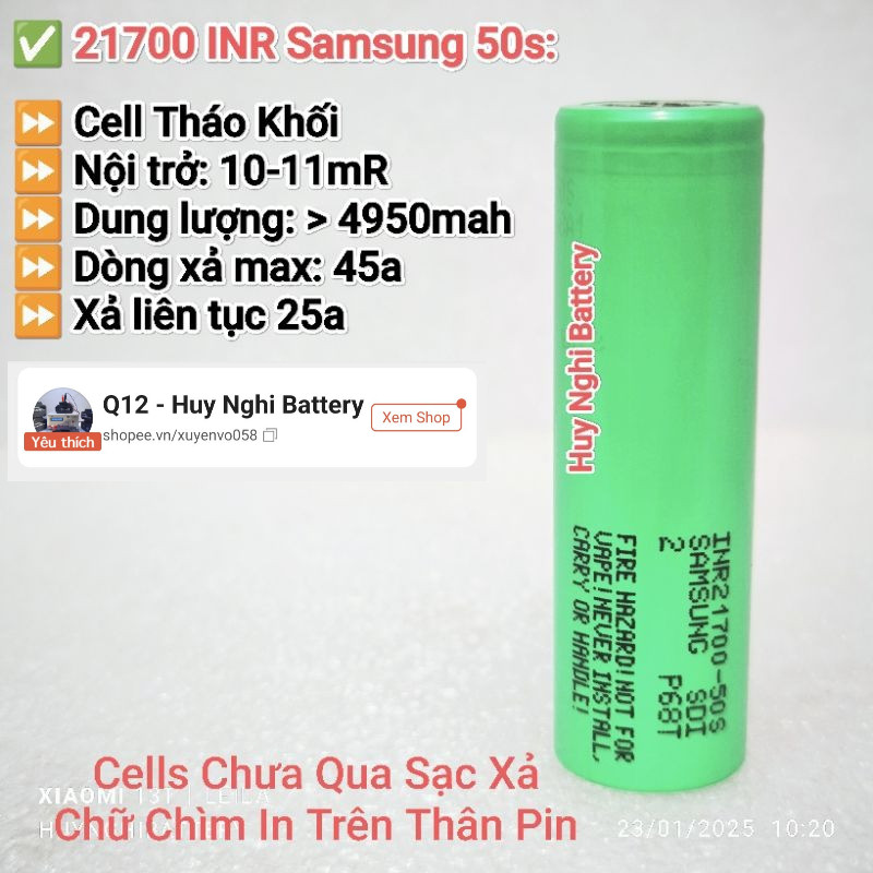 Pin SamSung 50s - 21700 Hàng Tháo Khối Lỗi Mạch - Like New, Dòng Xả Max 45A, Dung Lượng Trên 4950mah