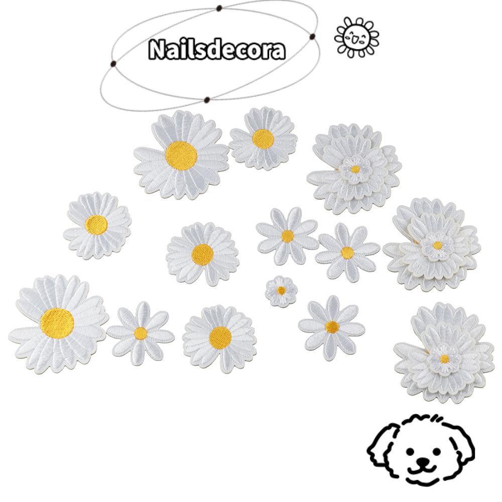 NAILS Daisy Flower Patch, White Iron on, Clothing Patches Ba lô