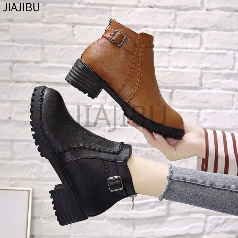 Size 35-43 Giày Bốt Chelsea Kiểu Anh Cổ Điển Mũi Tròn Đế Dày Khóa Kéo Chống Trượt Màu Đen/nâu 42 Già