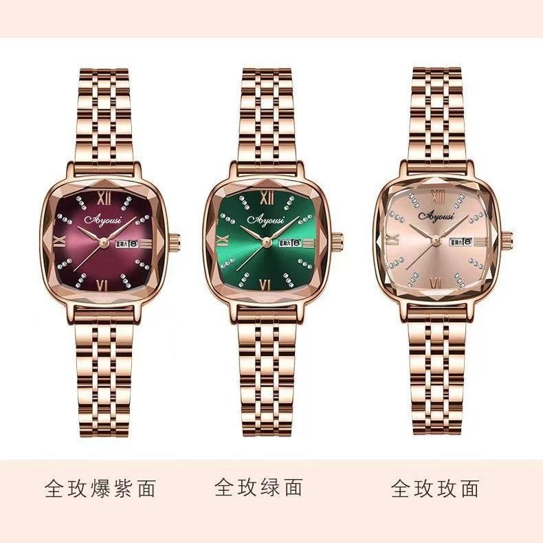 Đồng hồ ORUSS Vuông Đồng hồ nhỏ màu xanh lá cây Phong cách nhẹ Đồng hồ sang trọng Retro Đĩa vuông nh
