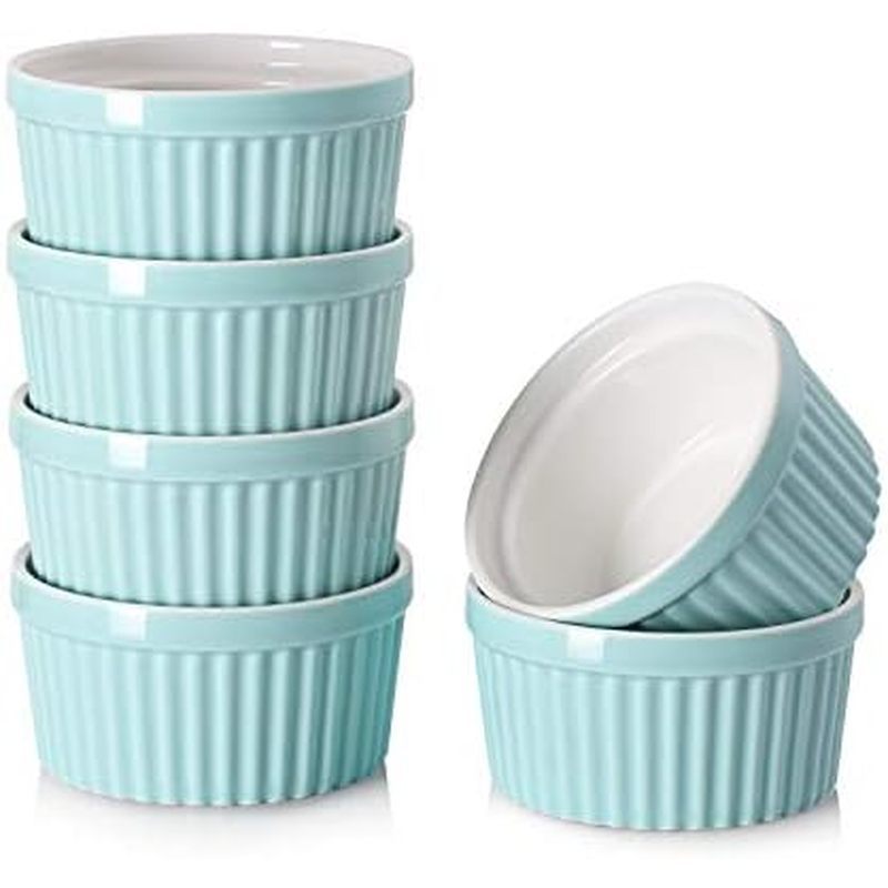 e Souffle, Porcelain Custard Cups Ramiken for Baking, Small Bowls Dipping Sauce Dish Classic Style, 