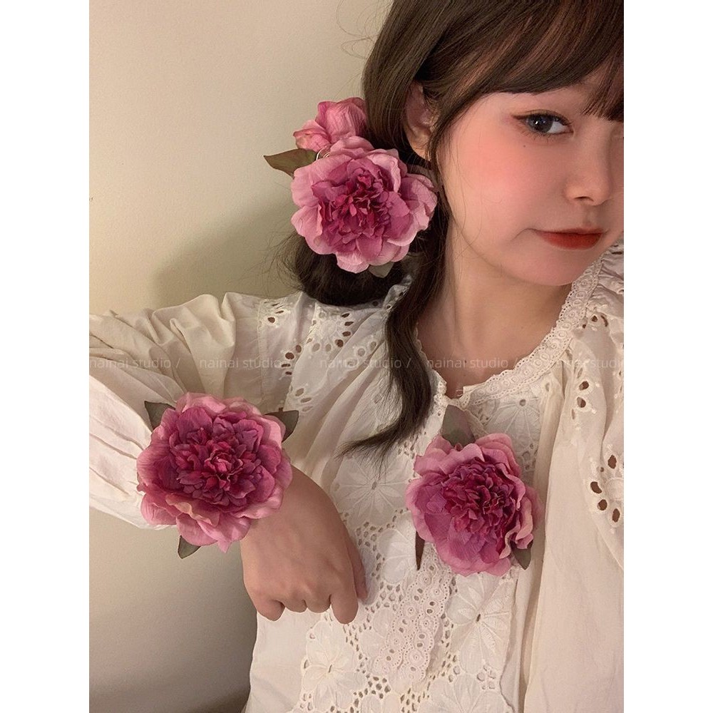 Kẹp hoa mẫu đơn + Vòng tóc + Kẹp mỏ vịt ~ 2024 Dây tóc ngọc trai mùa xuân Kẹp tóc cá mập Kẹp tóc KJ2