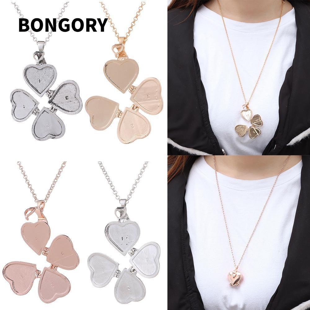 Vòng cổ BONGORY, DIY Heart Photo Locket, Trang sức Mặt dây chuyền 4 lớp cổ điển