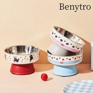 Bát cao chân thú cưng BENYTRO, Bát mèo nhiều màu sắc bằng thép không gỉ, đơn dung tích lớn Họa tiết hoạt hình Mèo Bát ăn