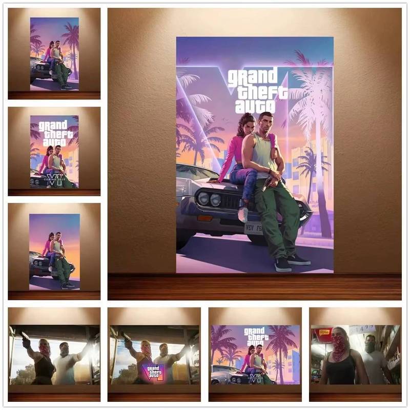 GTA 6 Poster Grand Theft Auto VI Game Poster Canvas Tranh Nghệ Thuật Treo Tường Phòng Trò Chơi Trang