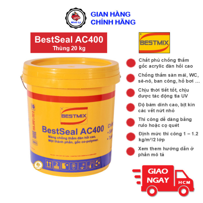[Hỏa Tốc HCM] Thùng 20kg Màng Chống Thấm Đàn Hồi Cao BestSeal AC400 Co-polymer Sàn Mái WC Bestmix