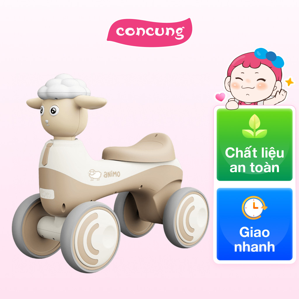 Xe chòi chân 4 bánh cừu con có nhạc đèn Animo 699 C506  (Màu be)