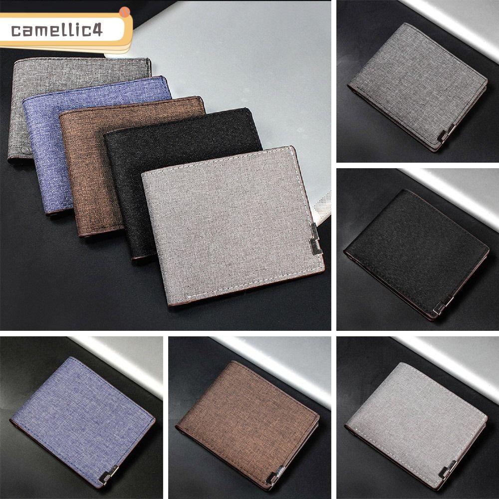 Ví đựng tiền xu ICAMELLI, Ví nam nhiều vị trí thẻ bằng vải Canvas, Ví nam mỏng đựng thẻ ngắn Nam trẻ