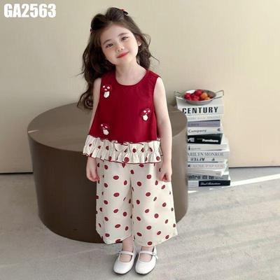 Set Quần Áo Bé Gái Áo Sát Nách Dáng Phồng Chấm Bi Họa Tiết Nấm Đỏ Quần Đũi Trắng MINTSCLOSET GA2563