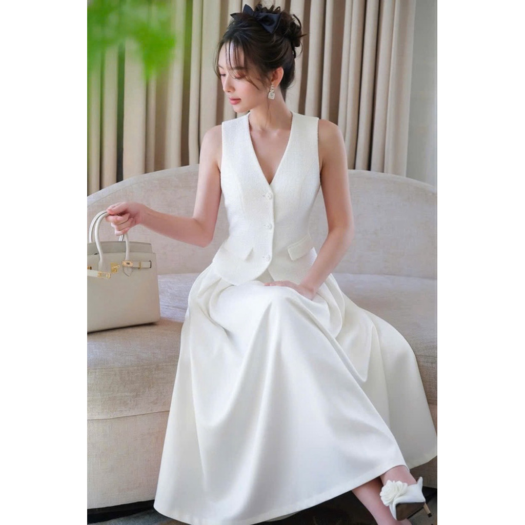 Set Váy Cotton Lạnh Hai Size Kết Hợp Áo Bố Dễ Thương Sang Chảnh Đi Chơi Đi Tiệc Đi Cafe Đi Hẹn Hò Nữ