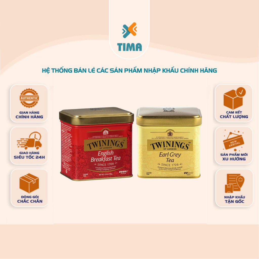 [HỘP 100gr] Trà Lá Lớn Twinings English Breakfast, Trà Lá Twinings London Strand Earl Grey