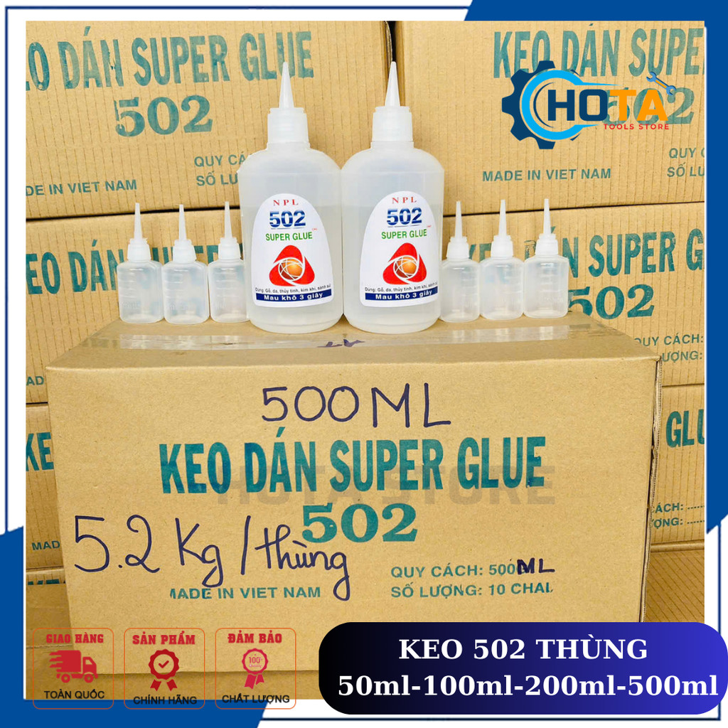 Keo 502 - SỈ NGUYÊN THÙNG keo dán sắt  siêu dính 50ml, 100ml, 200ml, 500ml hãng NPL siêu dính, keo  
