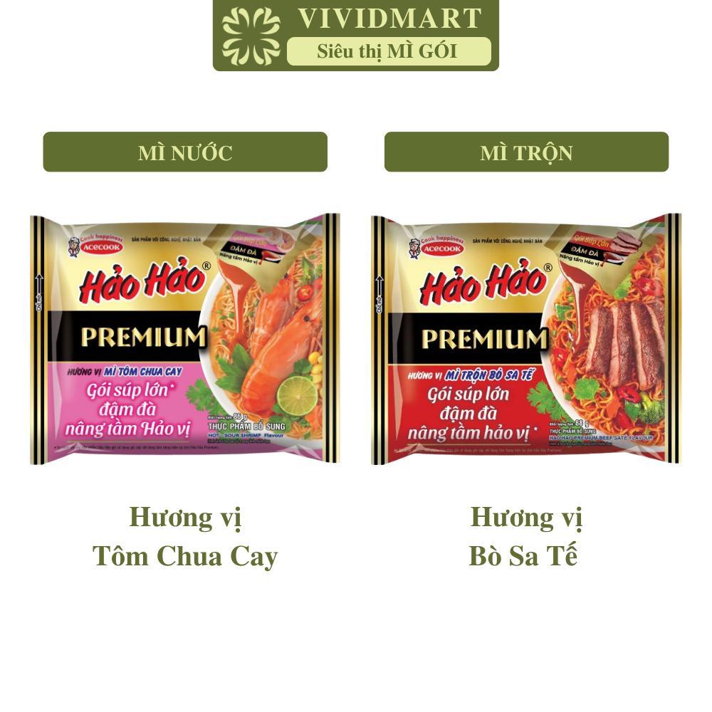 [GÓI LẺ] - ACECOOK - Mì Hảo Hảo Premium 2 vị: Tôm chua cay và Bò sa tế, Mì gói Hảo Hảo Premium Mì tô